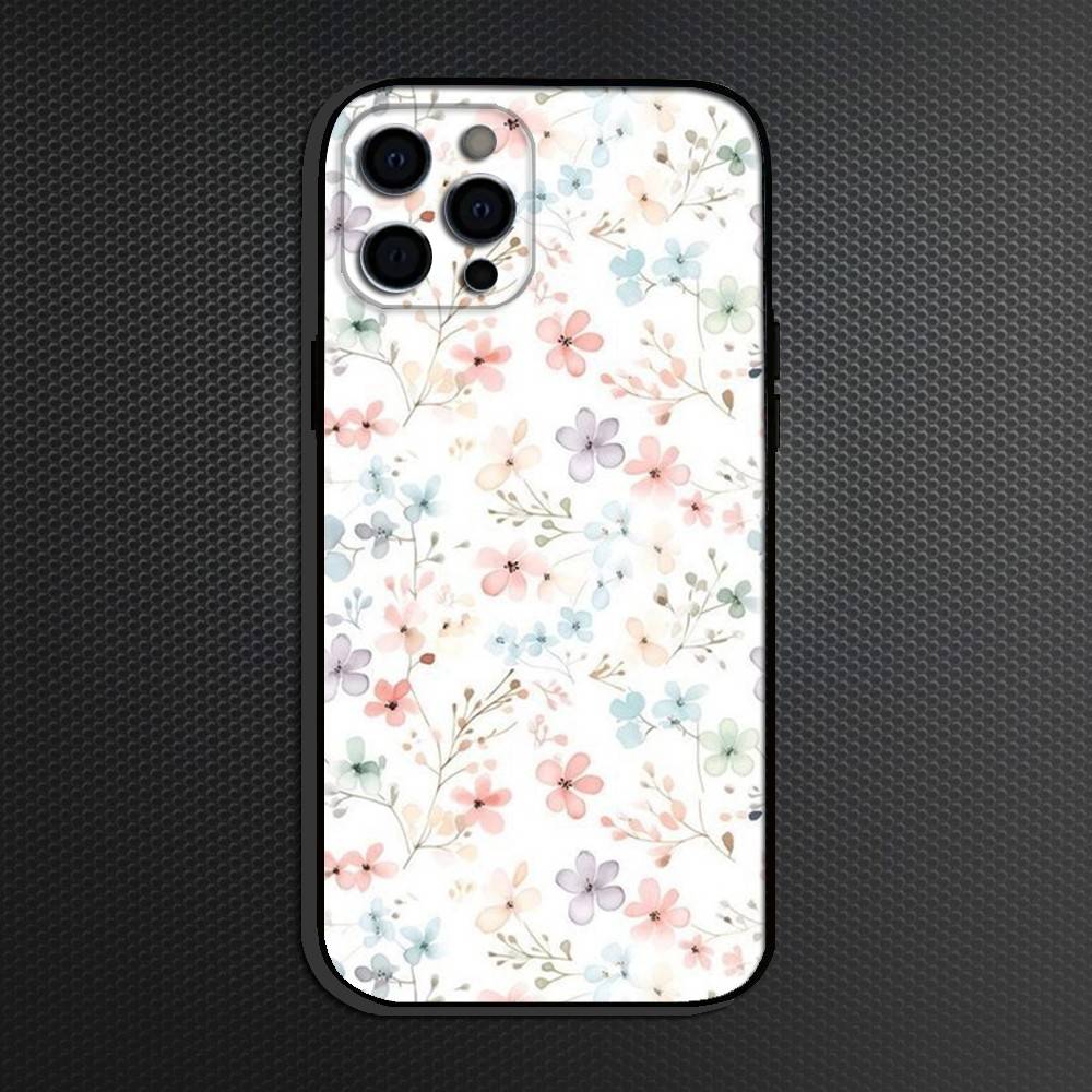 Small fresh watercolor floral pattern Phone Case For iPhone 16,15,14,13,12,11 Plus,Pro Max, Others Soft Black Cover