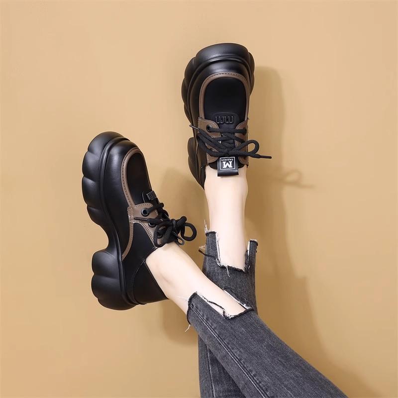 2024 nou toamnă explozie pantofi unici înălțați versatili cu șireturi cu vârf rotund temperament înalt stil britanic pantofi mici din piele femei