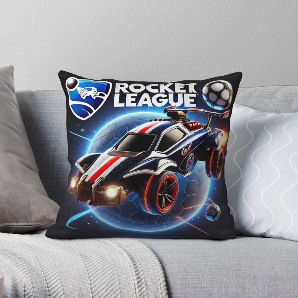 Rocket League Football Car Game Square Pillowcase Polyester Linen Velvet Pattern Zip Decorative Sofa Seater Cushion Case