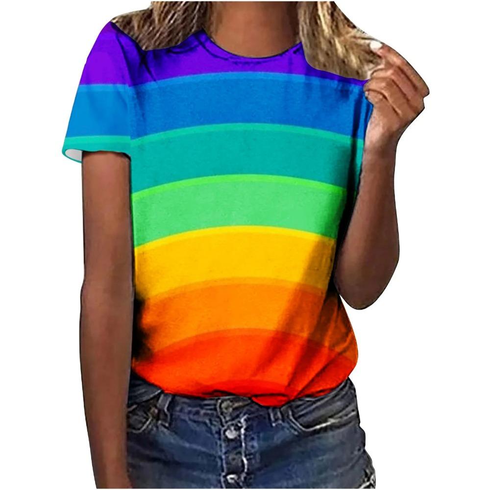 Sommer Neues Regenbogen 3D-Druck Damen Kurzarm Lässiges Rundhals-T-Shirt Y2K-Stil Harajuku Oberteil