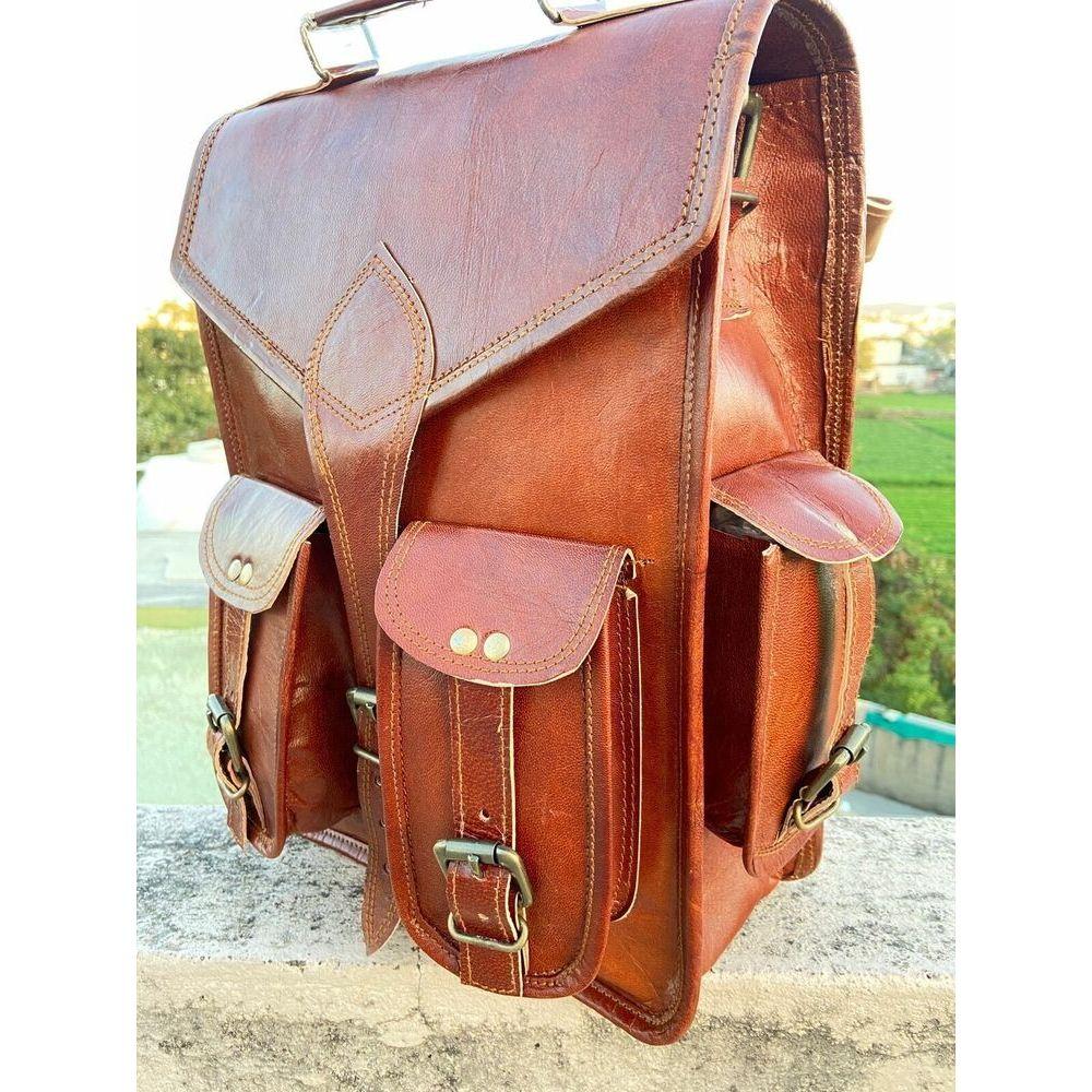 Men's Real Genuine Leather Backpack Satchel Briefcase Laptop Bag Brown Coach Vin