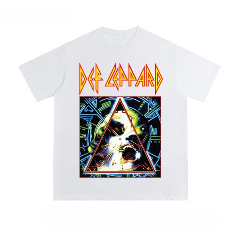 

Def Leppards Popular Heavy Metal Band Print American Shortsleeved Trendy Tshirt for Both Men and Women Made of Pure Cotton S