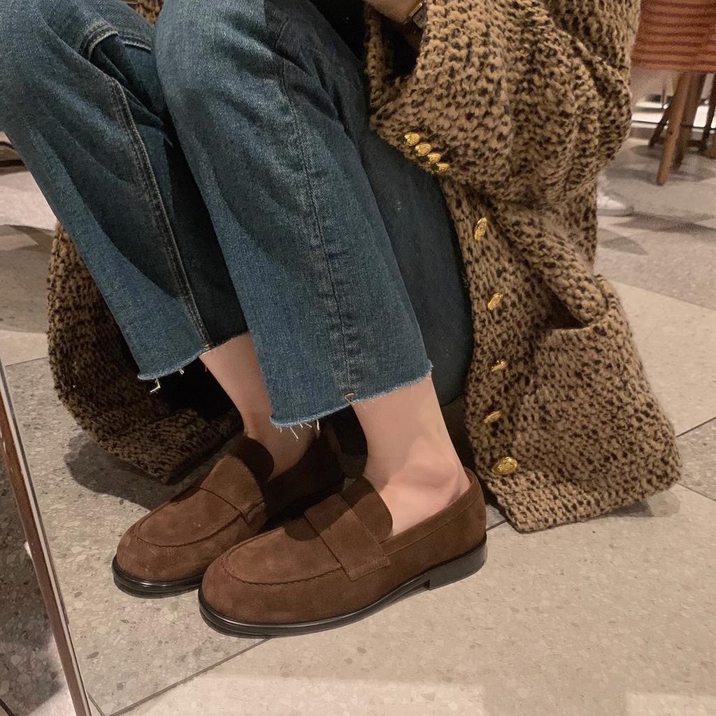 Seconds hair! Shoes retro British style suede thick heel lazy woman autumn