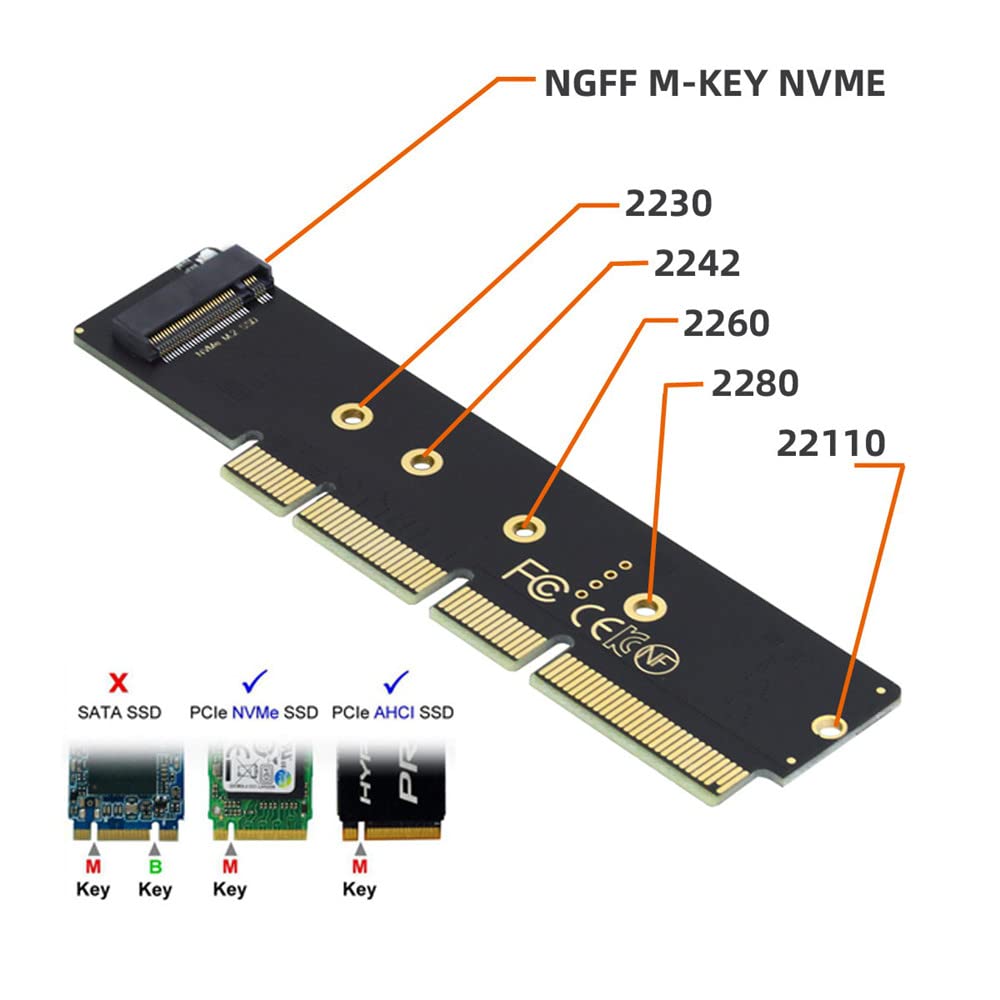 Xiwai NGFF NVMe AHCI SSD to 16X 8X 4X Low Profile 3cm Height 110mm 80mm SSD 1U Server with Power Adapter M.2 M-Key PCI-E 3.0