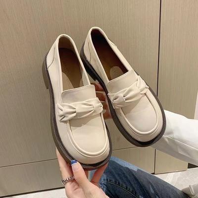 Soft Leather Work Loafers Women's 2025 Autumn New Platform Thick Heel British Single Shoes College Style One Pedal Leather Shoes