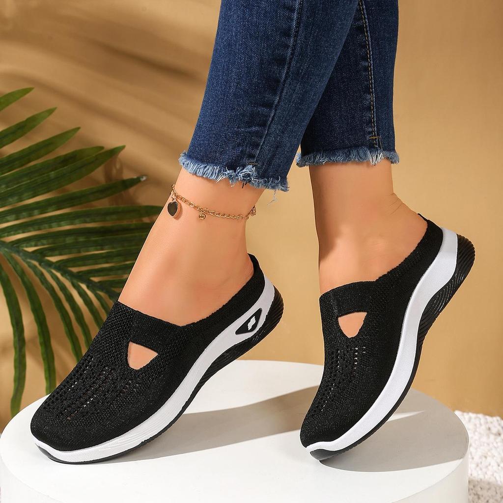 Atmungsaktive Strick-Slipper für Damen, leichte Halbschuhe, bequeme Laufschuhe für alle Jahreszeiten, lässige Outdoor-Sommerschuhe für Damen
