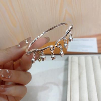 Zuyin 999 Bell Orchid Tassel Open Bracelet, Pure Silver Small Fresh and Elegant Bracelet, Valentine's Day Gift for Girlfriend