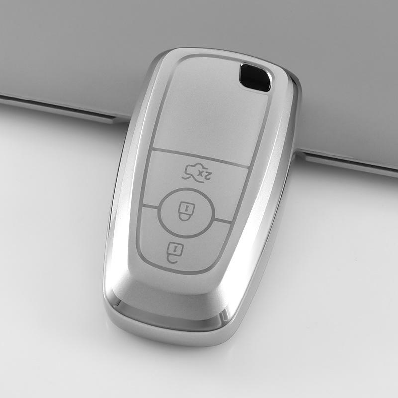 Ford Key Case Upgrade: Silver Glitter TPU Soft Rubber Car Key Holder