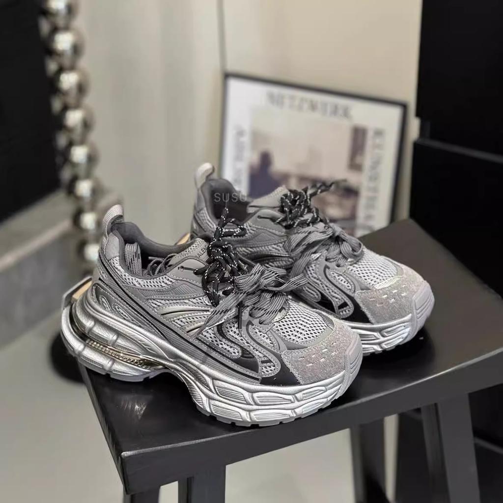 European Station Dad Shoes Mesh Shoes Breathable Leather 2025 Autumn and Winter Velvet Platform Casual Sports Shoes Women's Shoes