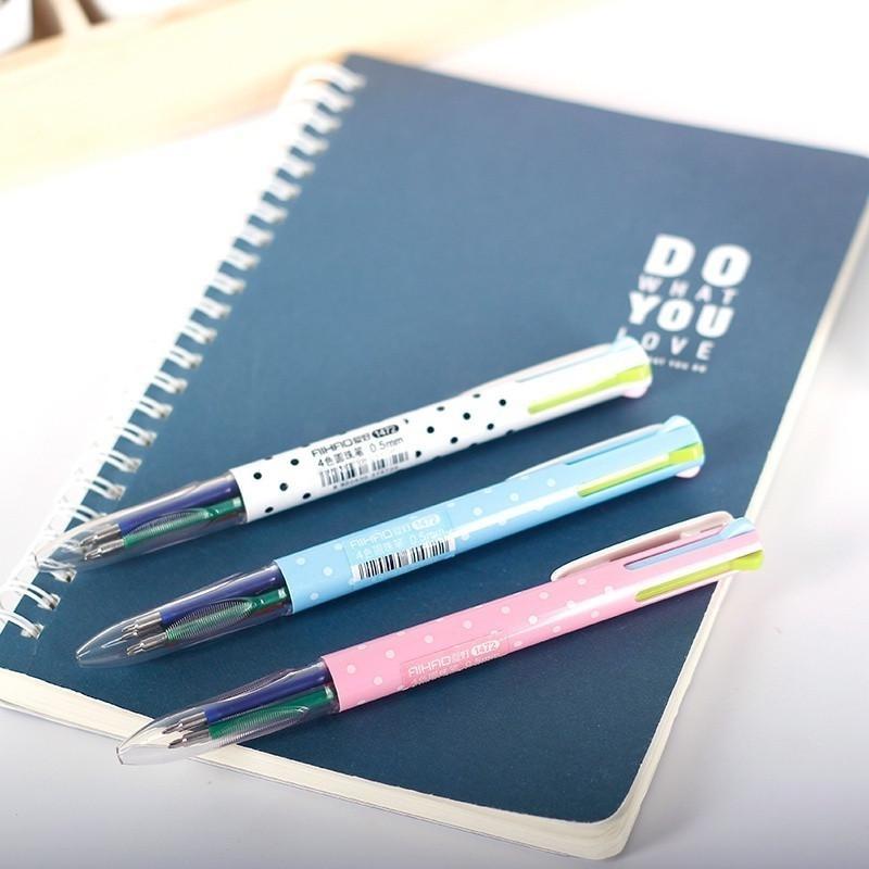 2Pcs / Set Press 4Colors Ball-point Pen Ballpoint Pen Dot Student Ballpoint Pen Office Material School Supplies