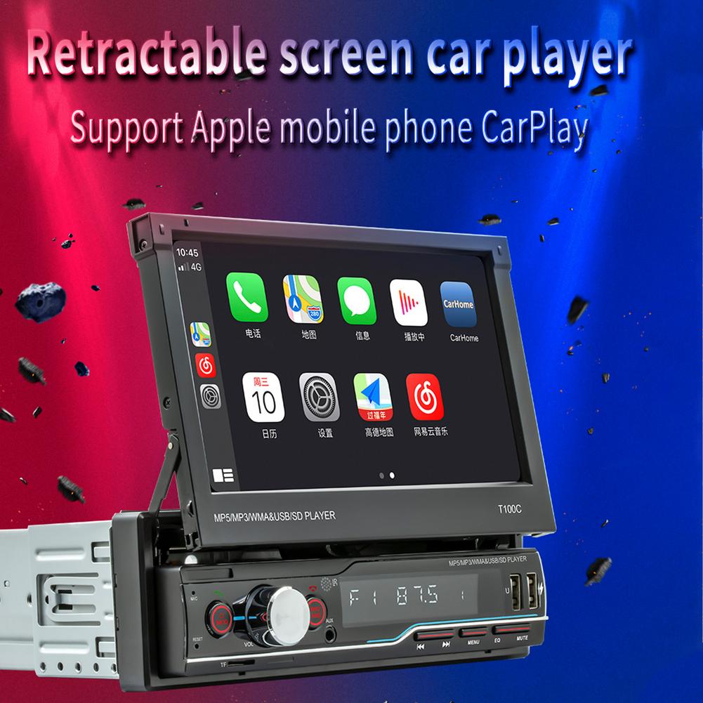 Retractable  7 Inch 1 Din Android Car Radio Touchscreen mp3 Multimedia Video Player autoradio CarPlay Bluetooth Car MP5 Player