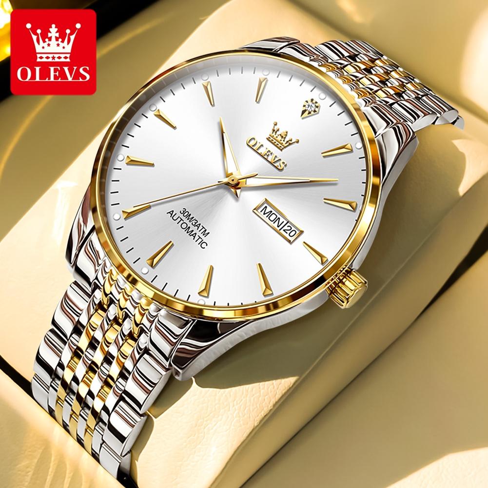 OLEVS Luxury Fashion Man Hand Clock Automatic Mechanical Watch for Men Dual Calendar Waterproof Luminous Business Men's Watches