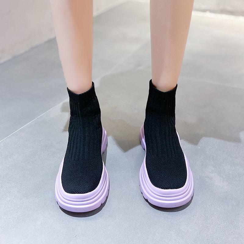 Women's Shoes Slip On Female Footwear Mesh Breathable High Platform Ankle Boots Green Booties Y2k Fashion Casual 2024 New In 39
