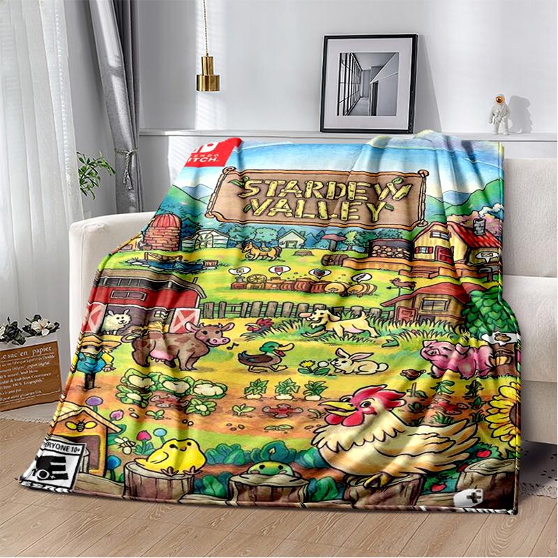 3D Stardew Valley Farm Map Game Cartoon Blanket,Soft Throw Blanket for Home Bedroom Bed Sofa Travel Picnic Cover Kids Gift