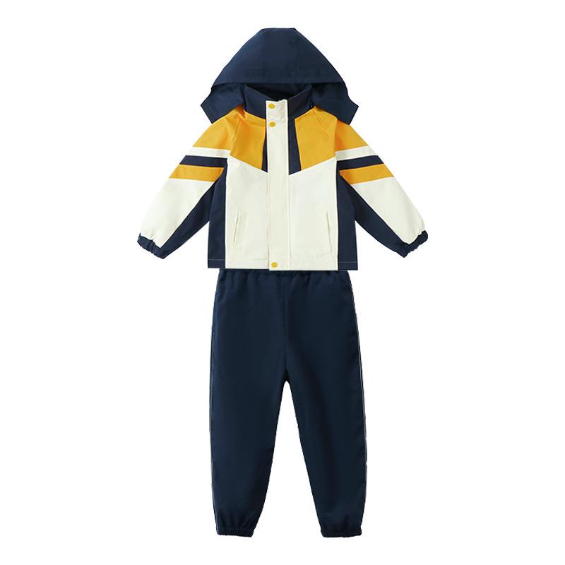 Children's Three-Piece School Uniform Set: Windbreaker for Spring & Autumn, Detachable, Winter-Ready, Thickened for Kindergarten.
