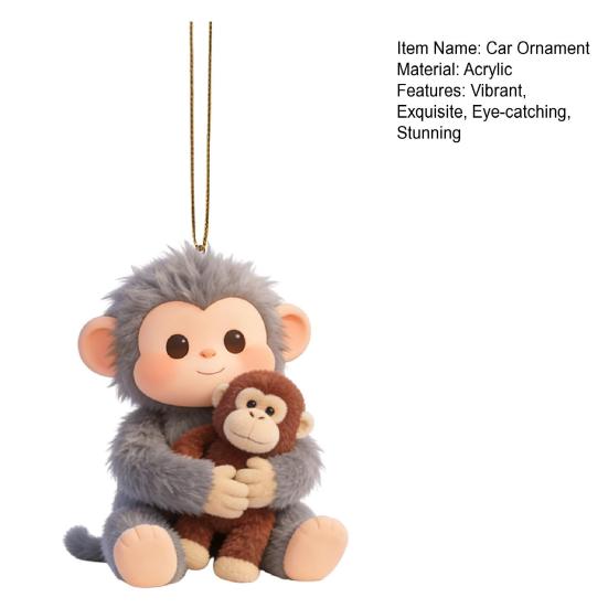 2D Monkey Car Hanging Ornament Acrylic Car Rearview Mirror Accessories Cute Monkey Holding