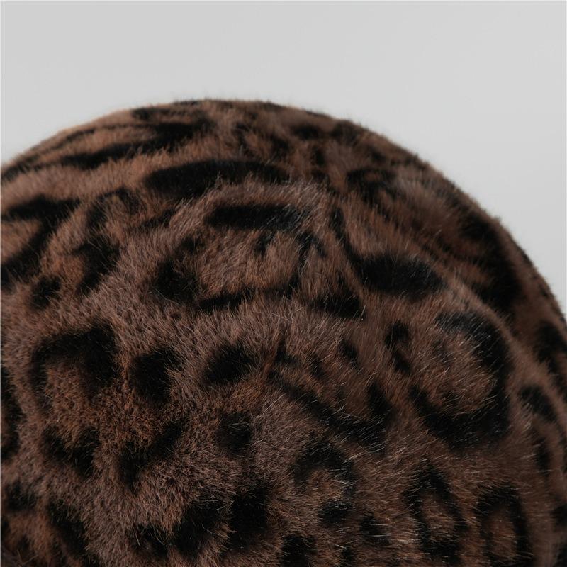 Retro Leopard Print Plush Bucket Hat Women's Autumn and Winter New Small Face Thickened Warm Ear Protection Mongolian Hat