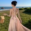 Super Fairy Beauty Descends Sleeveless V-neck Neck Dress New Gentle Temperament Fungus Edge Backless Dress Seaside