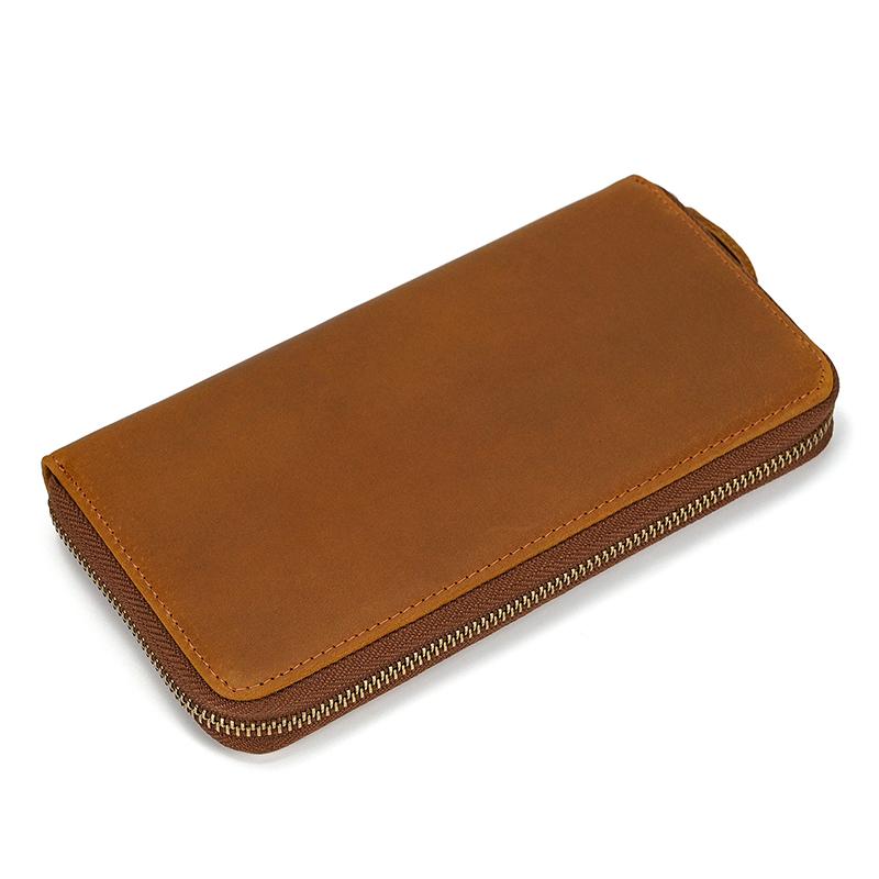 Leather Vintage Long Wallet for men women single zipper leather wallet purse buisness men casual wallet real skin burse for man
