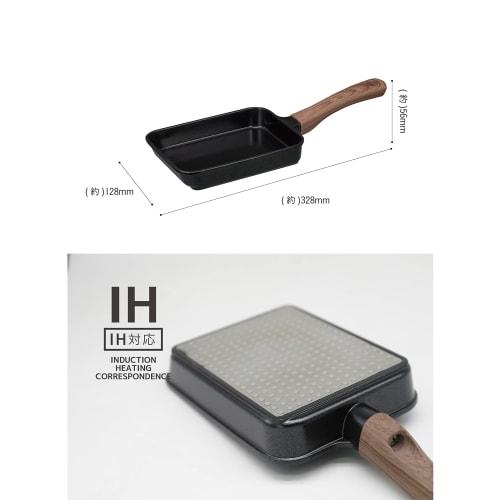 CB Japan Mini Tamagoyaki Frying Pan, 12x17cm, IH Compatible, Ceramic Coating, Wood-Look Handle, Black, MC Copan