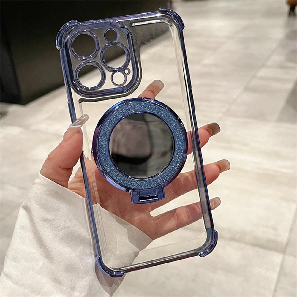 Plating Mirror Holder Stand Soft Silicone Four Corners Air Cushion Shockproof Protection Case for Samsung Xiaomi Poco Redmi