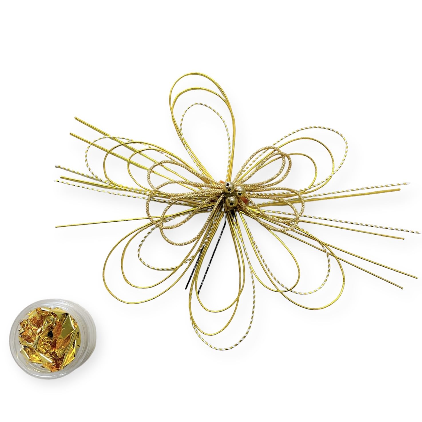 

White and Gold Mizuhiki Hair Ceremony Hair Accessory with Gold Leaf and Gold Headpiece for and Ornament, Coming-of-Age Flowers, Graduations, Weddings,