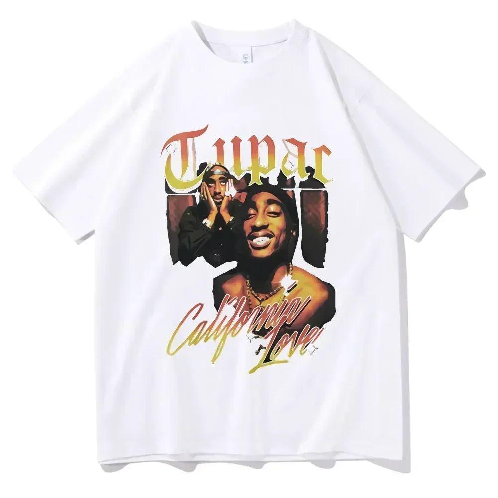 Vintage Y2k Tops Fashion Tshirt Rapper Tupac Tops Hip Hop Streetwear Print T Shirt Women Harajuku Casual Loose Tees Unisex
