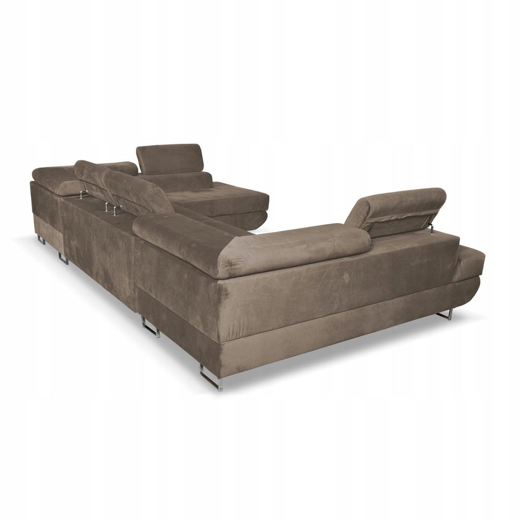 Narożnik kształt U rozkładany f. spania Bosso Family meble brązowy welur