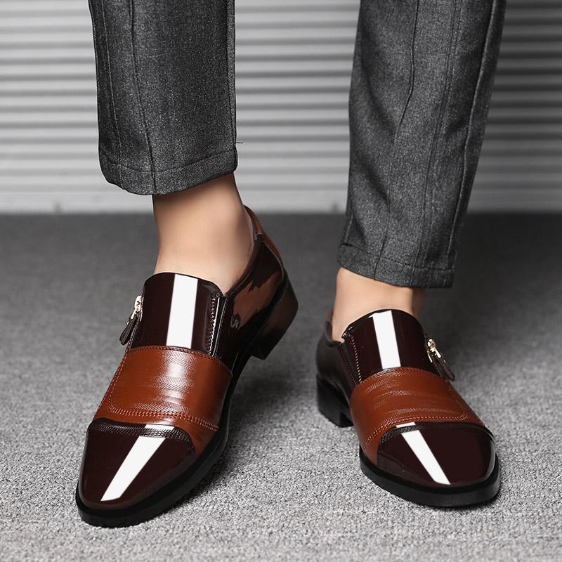 New autumn men's leather shoes Sharp pointed outdoor anti slip flat Fashion Business Zipper Footwear Casual comfort male shoes