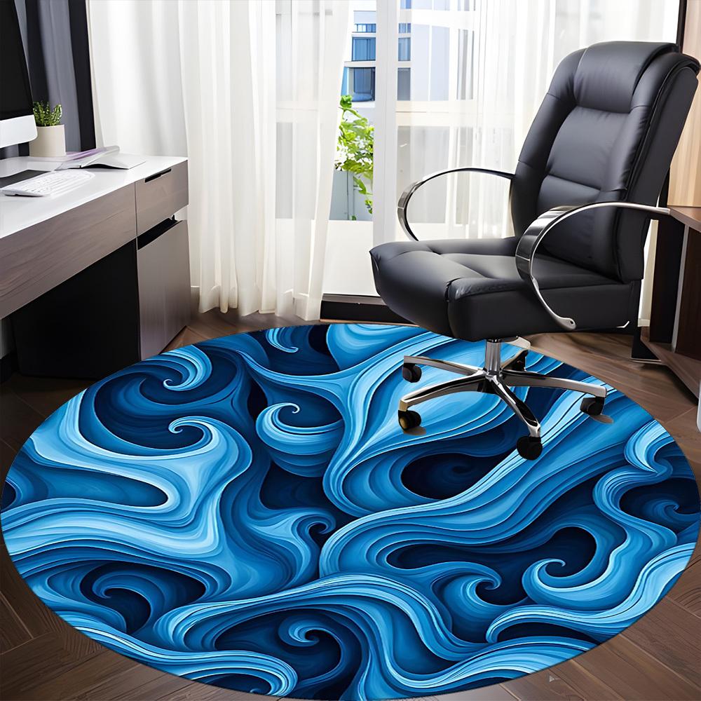 1PC Ocean Waves Pattern Office Round Area Rug, Mat Suitable For Office, Under Office Chairs Bedroom Living Room Home Decor, Room Deco