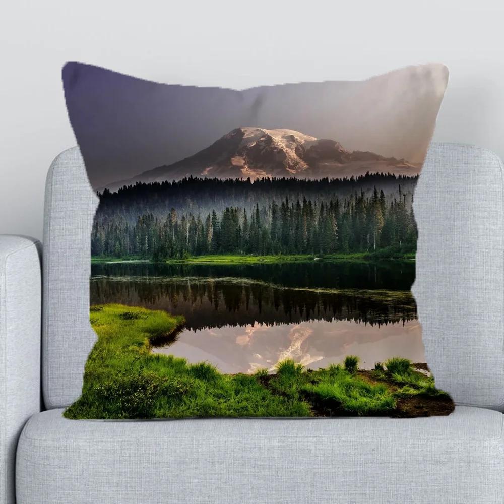 Cushion Cover x Forests and Lakes Fall Decoration Decorative Pillowcase for Pillow Lounge Chairs Duplex Printing Short Plush