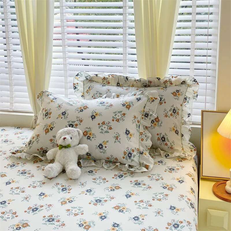 Solstice Floral Pillowcase Set - 2pcs 100% Cotton Ruffled Fundas de Almohada, Cushion Cover
