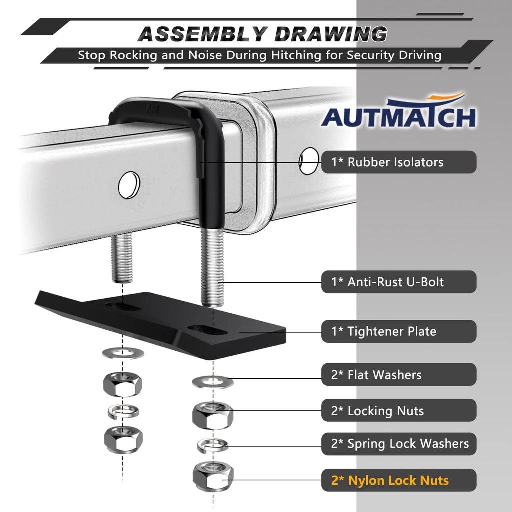 AUTMATCH Hitch Tightener Anti-Rattle Clamp, Heavy Duty Hitch Stabilizer for 1.5" and 2" Trailer