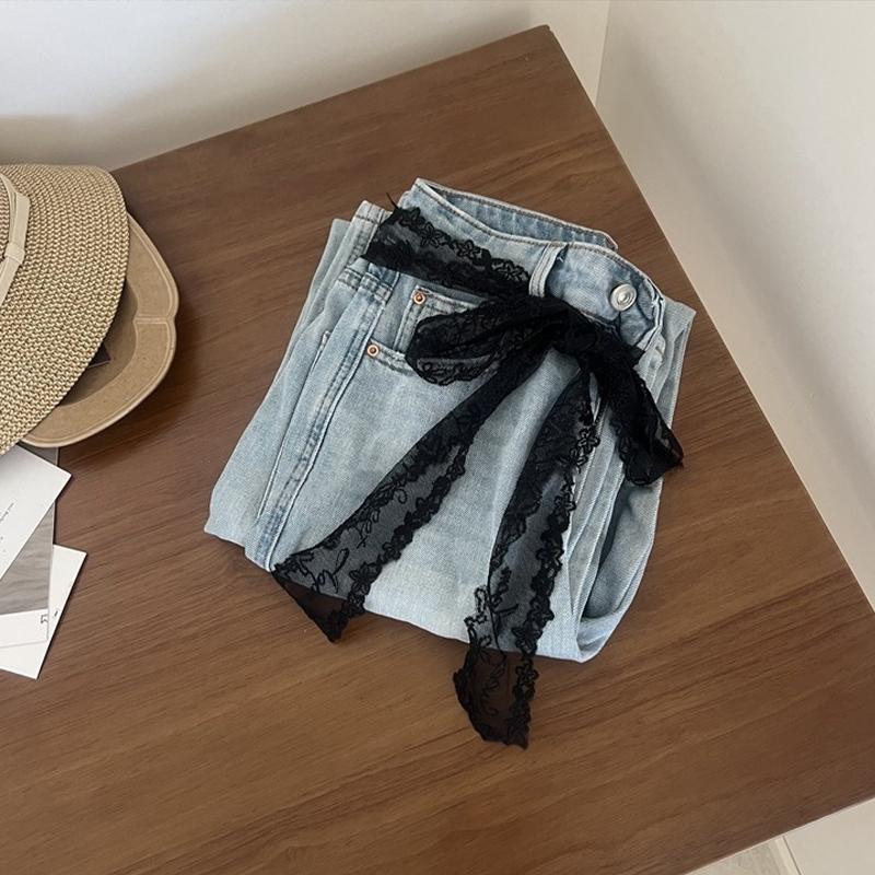 1Pcs Bow Thin Lace Waist Belt Floral Tie Up Dress Jeans Belt Streetwear Lace Skirt Lace Shawl Y2K Long Lace Waistband