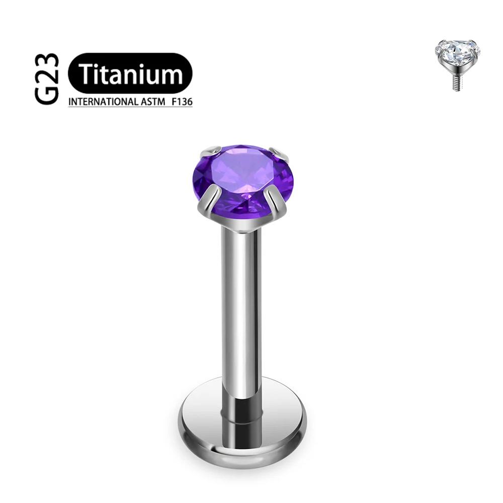 

1Pcs ASTM F136 Titanium 20/18/16G Labret Tragus Stud Earrings CZ Crystal Monroe Helix Cartialge Conch Medusa Lip Body Piercing 16G 1.2x6x3mm