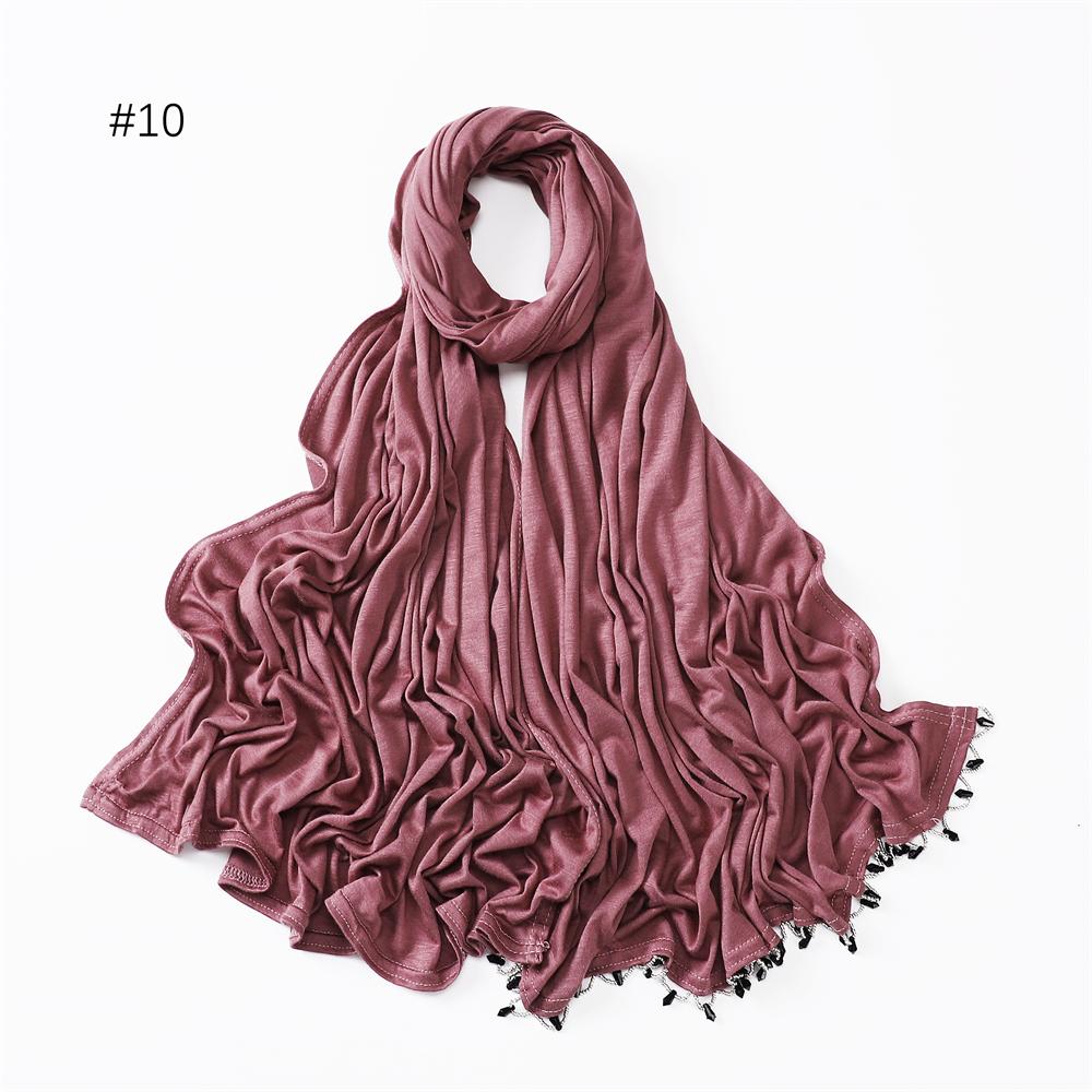 

Модный трикотажный хиджаб-шарф из модального хлопка с ручной вышивкой бисером, длинная мусульманская шаль, однотонный мягкий тюрбан, головные уборы для исламских женщин