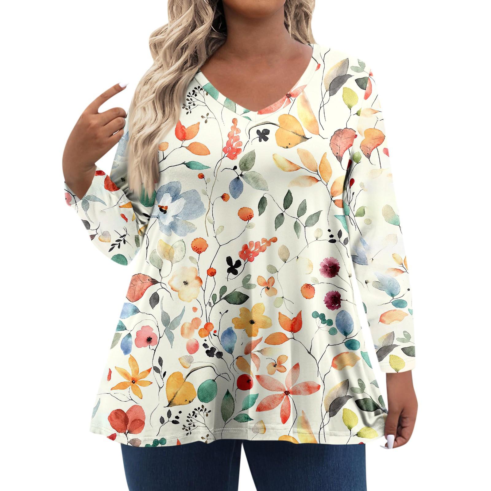 

Женские топы больших размеров с длинным рукавом и принтом, рубашки с V-образным вырезом, повседневная одежда, топы XL жёлтый