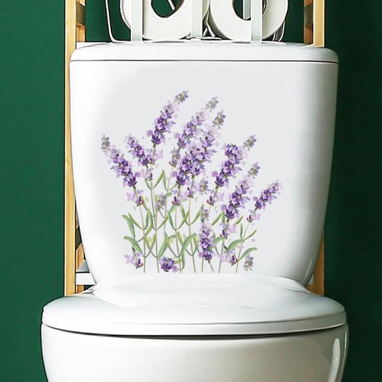 Lavender Toilet Sticker Removable Self-adhesive Waterproof PVC Living Room Bathroom Wall Art Purple-color Flower Toilet Lid Decoration Decal