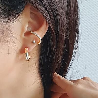 Women's Daily 15K Gold Plated Level Cubic Zirconia Ear Cuff Earrings