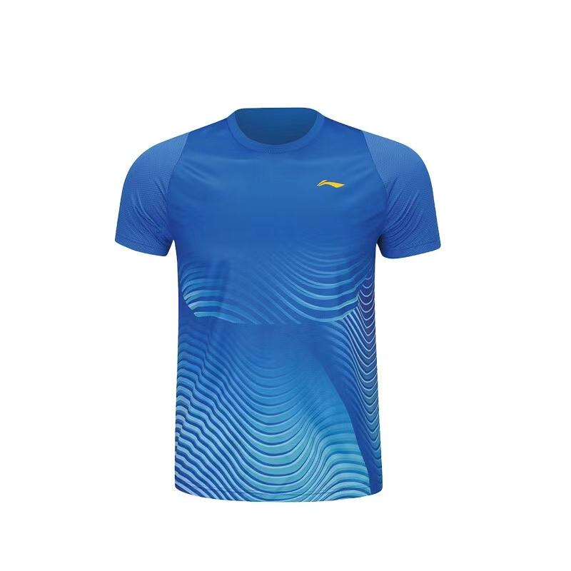 Li-Ning Comfortable Striped Round Neck Pullover Short Sleeve Breathable Quick-Dry Badminton Shirt Men tops Pink AAYS059-2