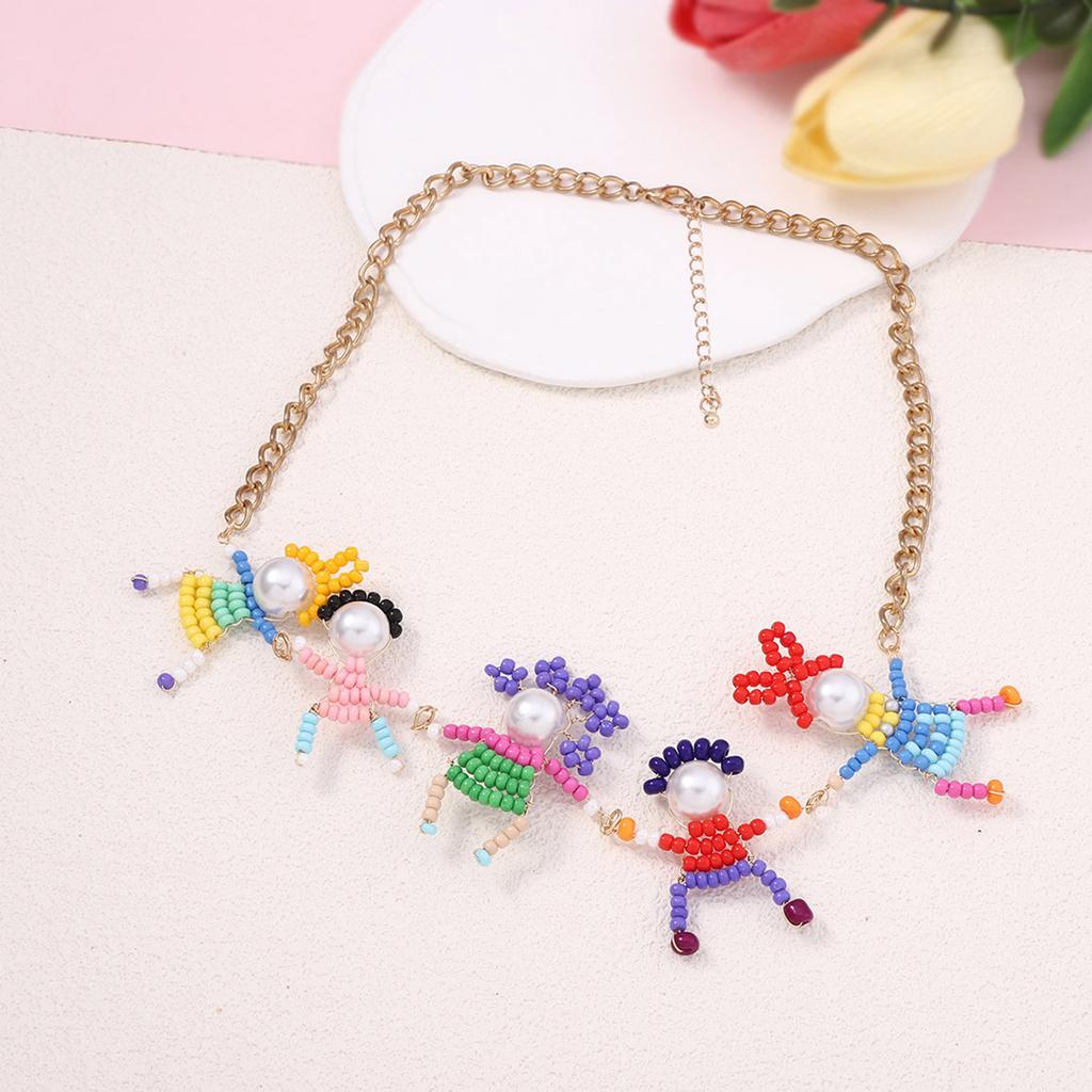 Contemporary Figure Collar Necklace Chic 3D Little Person Charm Chokers Necklace Elegant Imitation Pearls Neck Chain