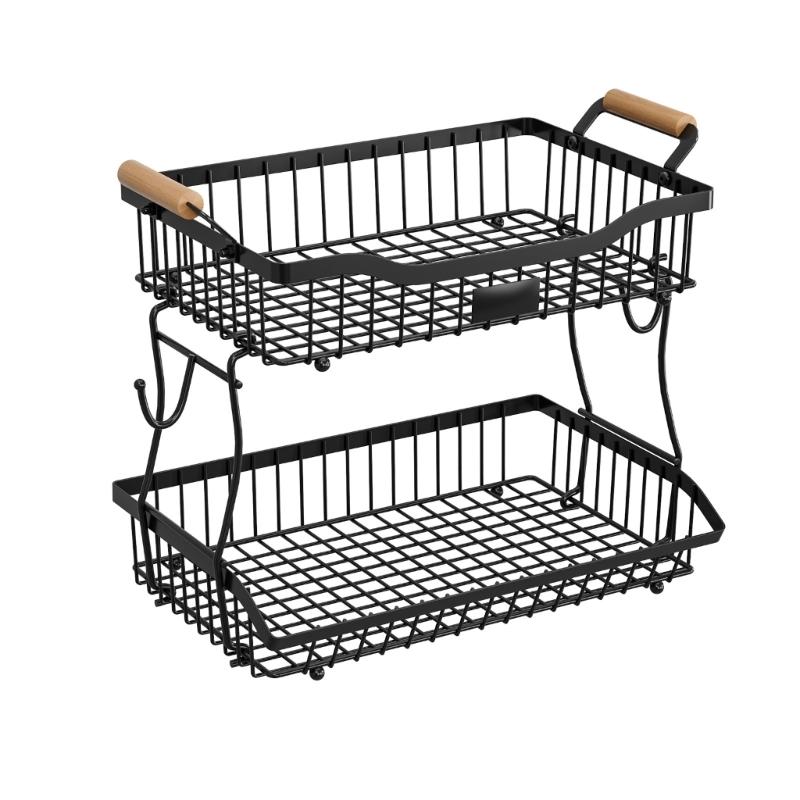 Rustproof Double Deck Metal Storage Rack for Fruits Veggies Stable Base Vertical Space Optimization чёрный
