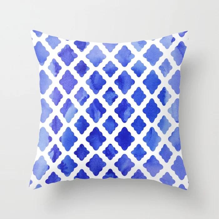 Blue Abstract Geometric Pillowcase Plant Cushion Cover Home Sofa Chair Decor  Set