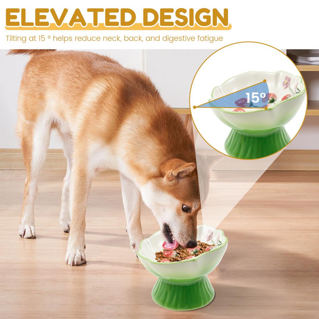 Ceramic Pet Bowl 150 ml Heighten Slow Feeder Cat Bowl with 15 ° Inclined Design Wide Mouth Cat and Dog Water Bowl Pet Supplies