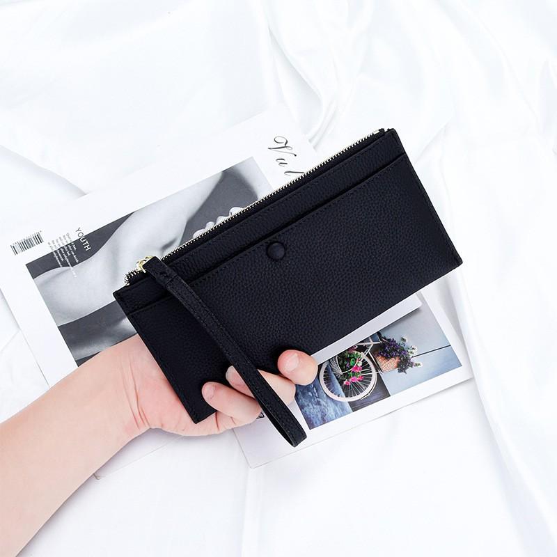 Long Women's Handheld Wallet With Cowhide Multi-function Zipper Large Capacity Wrist Mobile Phone Bag