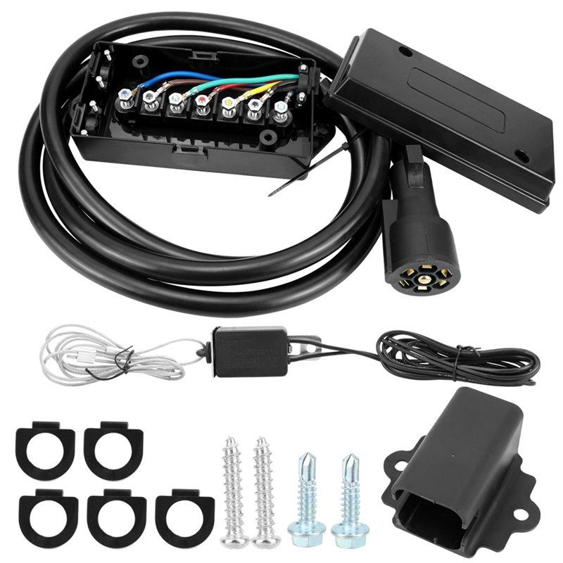 Trailer Wiring Harness Kit 8FT 7 Gang Junction Box And 7 Way Trailer Cord With Breakaway Switch And Plug Holder Kit