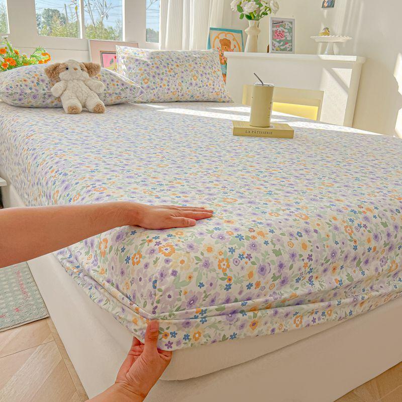 New Bow Fitted Sheet Washed Cotton Bed Sheet For Girls Single Queen King Size Bed 120x200cm лавандовый