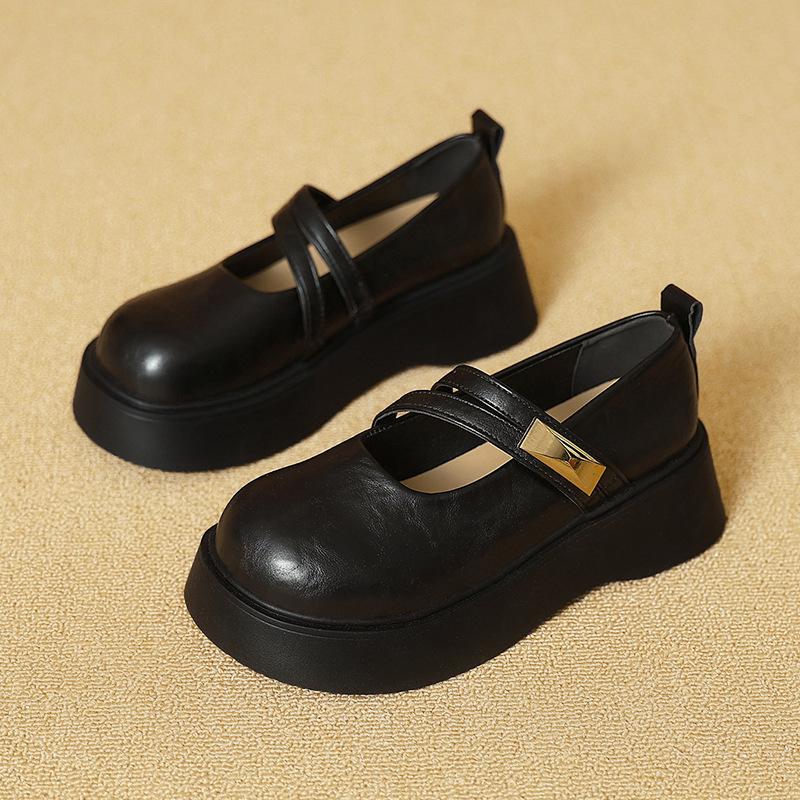 

Женские туфли Мэри Джейн осень 2025 новые модели с юбками большая голова одинарные туфли платформа маффин французские черные маленькие кожаные туфли 40 чёрный