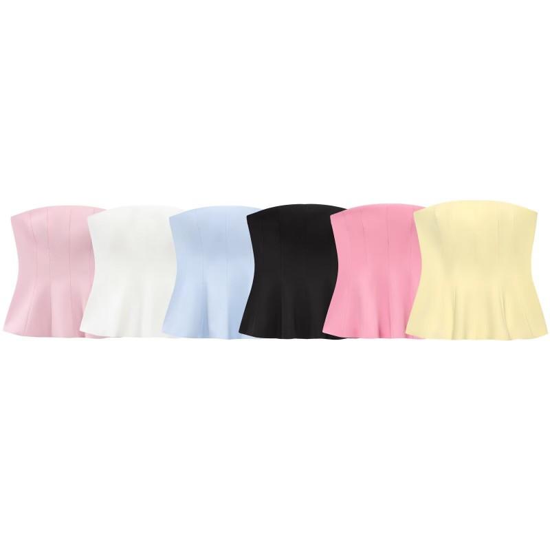 Womens Sleeveless Crop Top With Skirt-Hem Detail Solid Color Fit Office Chic