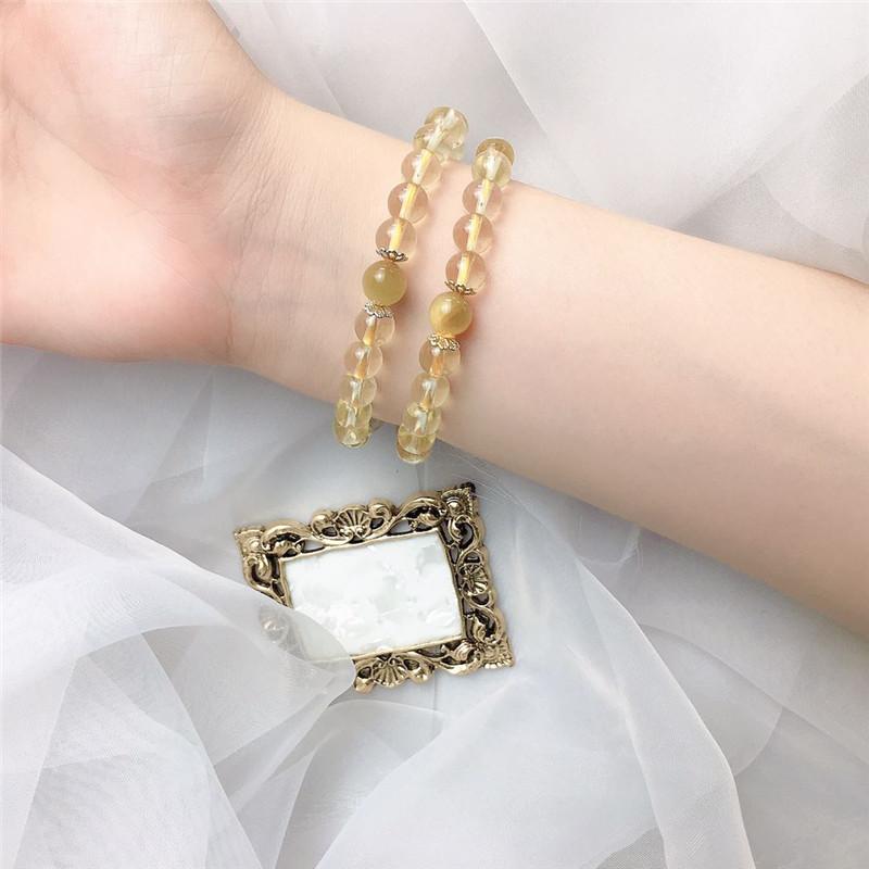 Natural Golden Rutilated Quartz and Citrine Crystal Bracelet for Women, Unique Design, Simple and Personalized Gift